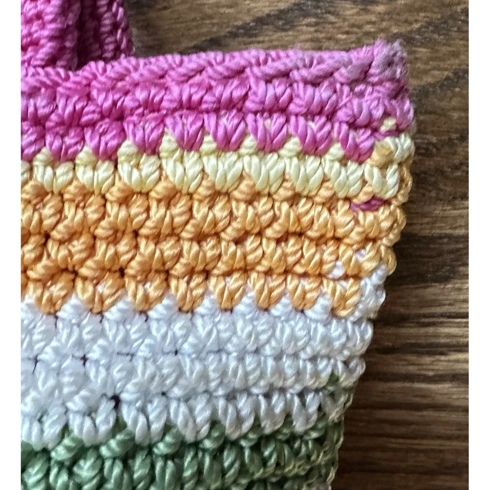 The Sak Indio Rainbow Stripe Crochet Purse Small Boho Retro Pink Y2K Bag